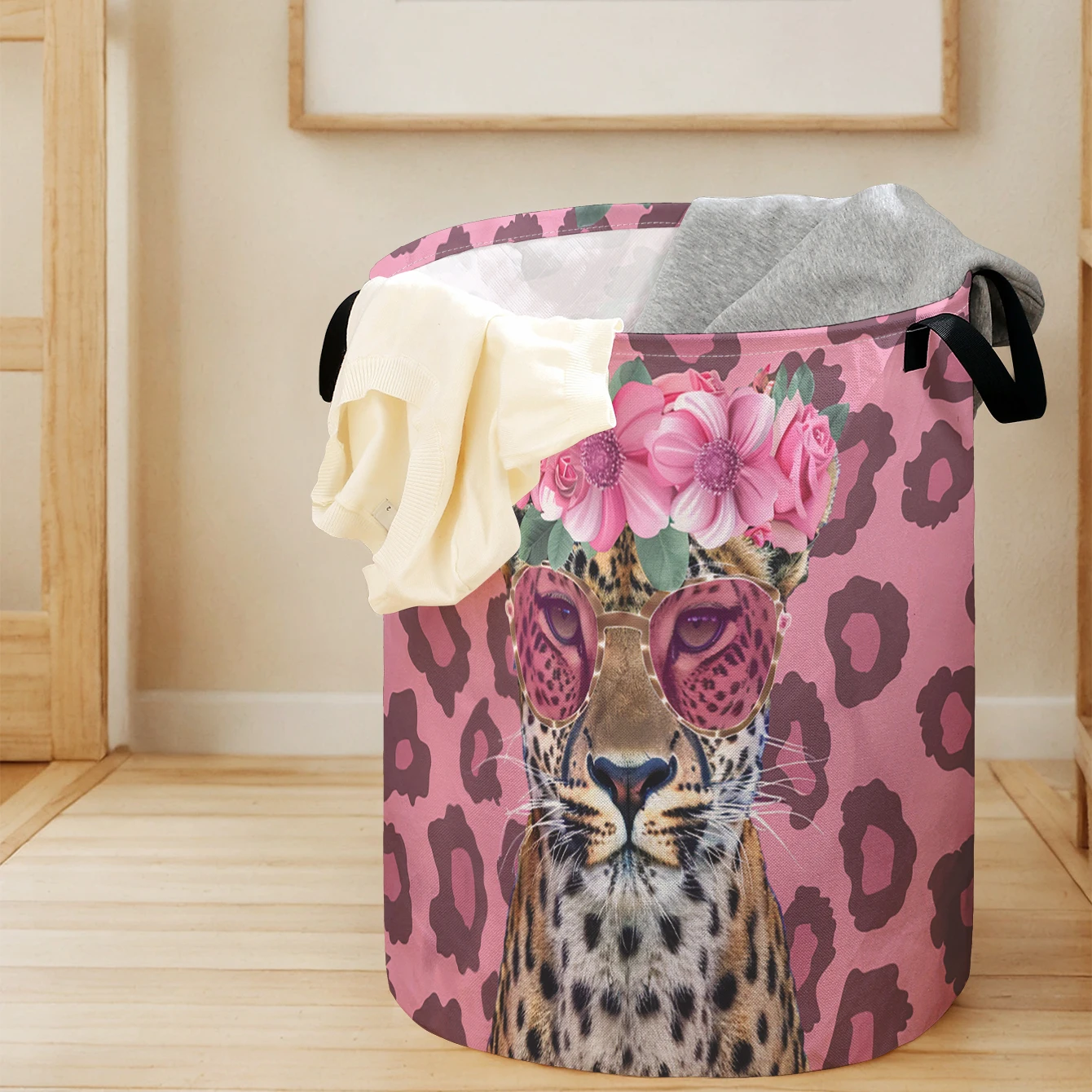

Складная корзина для хранения с цветочным узором и принтом гепарда, большая вместимость, для хранения детских игрушек и одежды, для дома и ванной комнаты