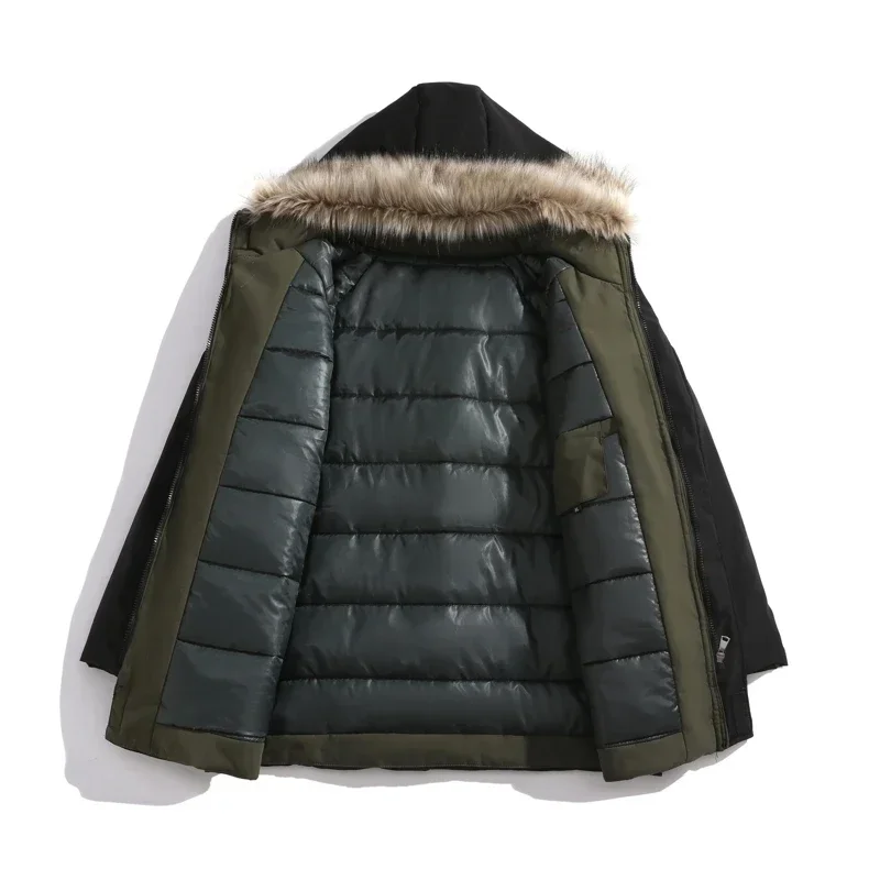 Wodoodporna parka z kapturem i futrzanym kołnierzem Mężczyźni Jesień Zima Moda Marka Casual Parki Mężczyźni Ciepłe Grube Parki Mężczyźni plus size
