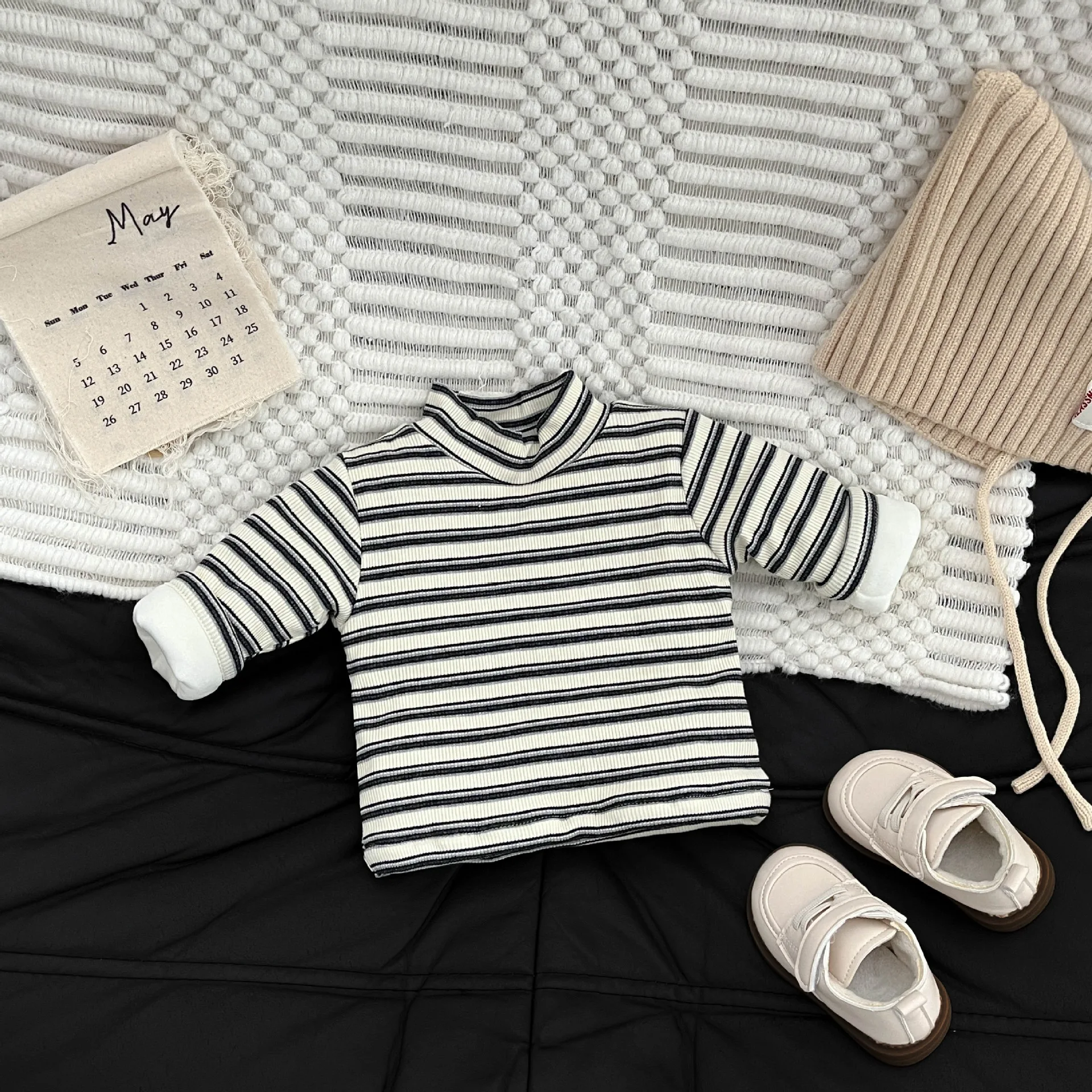 بلوزة أطفال للخريف والشتاء مع قاعدة مخملية مضافة وقطن، طبقة داخلية أنيقة مخططة وسميكة وأكمام طويلة #6