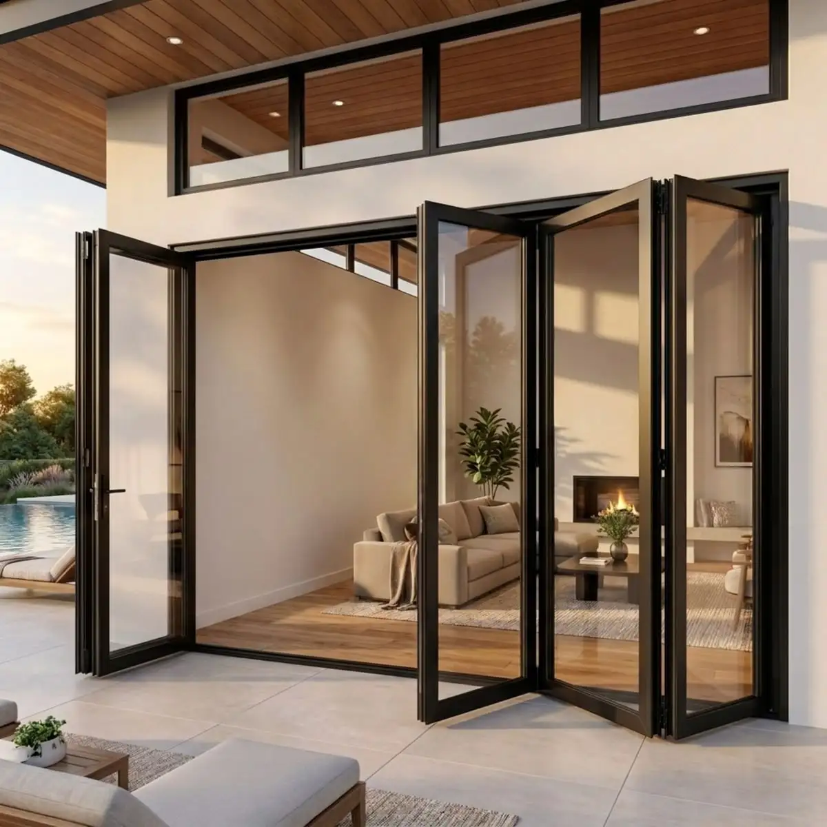 Panoramic Exterior Accordion Doors Balcony Double Glazed Hurricane Proof Heavy Duty Folding Door Aluminum Frame Bi Fold Doors