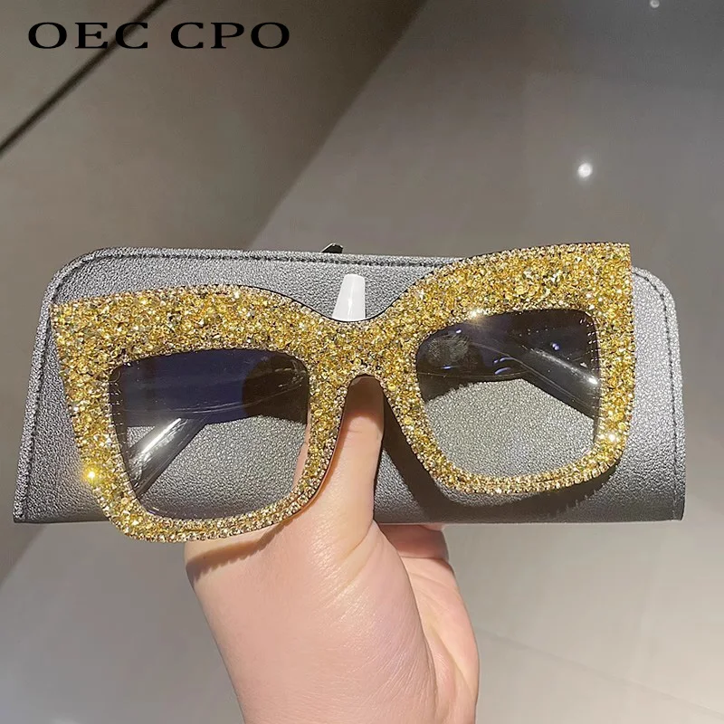 

Diamond Square Glasses Women Luxury Brand Fsahion Rhinestone Clear Lens Eyewear Frame Female Punk Shades Eyeglass Gafas De Sol