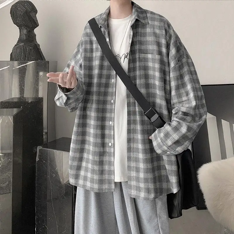 Spring Autumn New Fashion Turn-down Collar Long Sleeve Plaid Blouse Men's Clothing Casual All-match Loose Button Trend Shirts