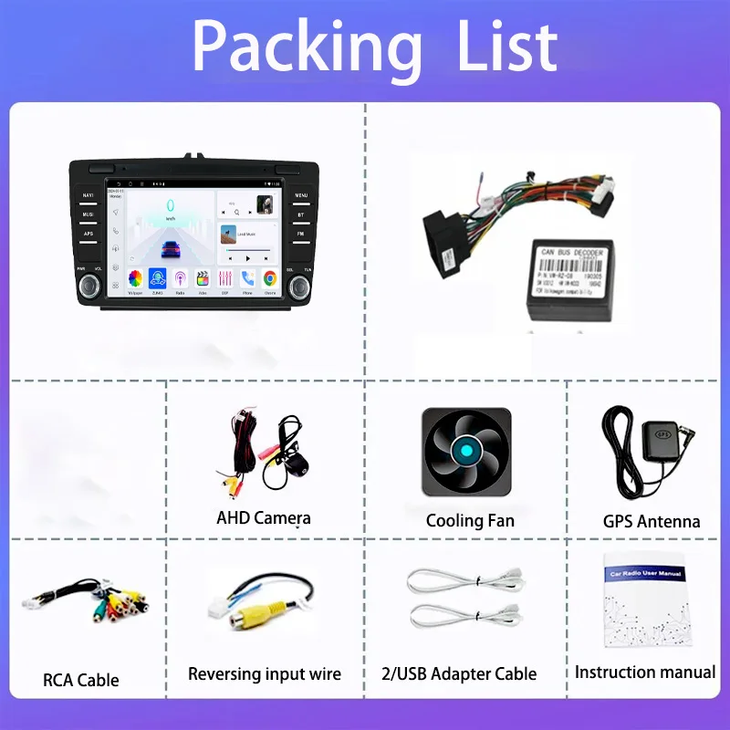 Автомобильный радиоприемник 8 дюймов, 4 + 64 ГБ для Skoda Octavia (2009-2012) Мультимедийный плеер CarPlay Android Auto