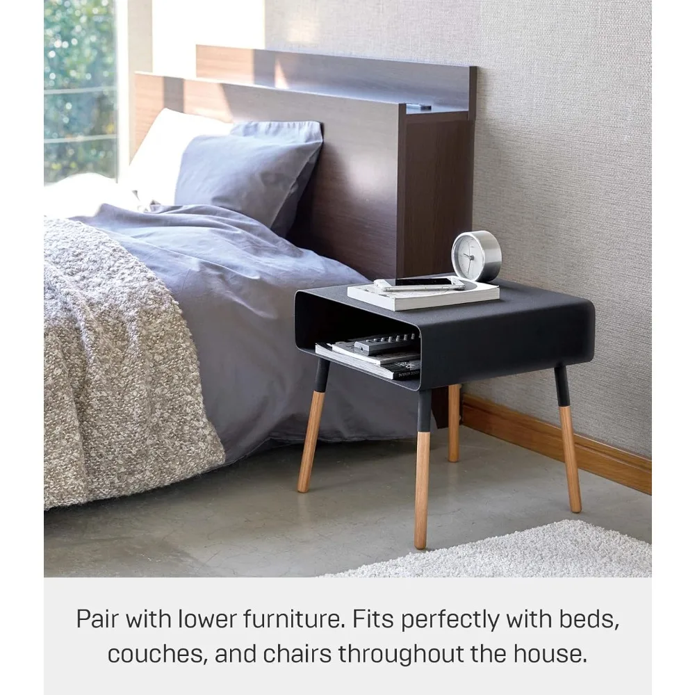 Home Plain Side Table With Open Storage Shelf, Rectangular Accent Space Saving Living Room Bedroom Couch End Table