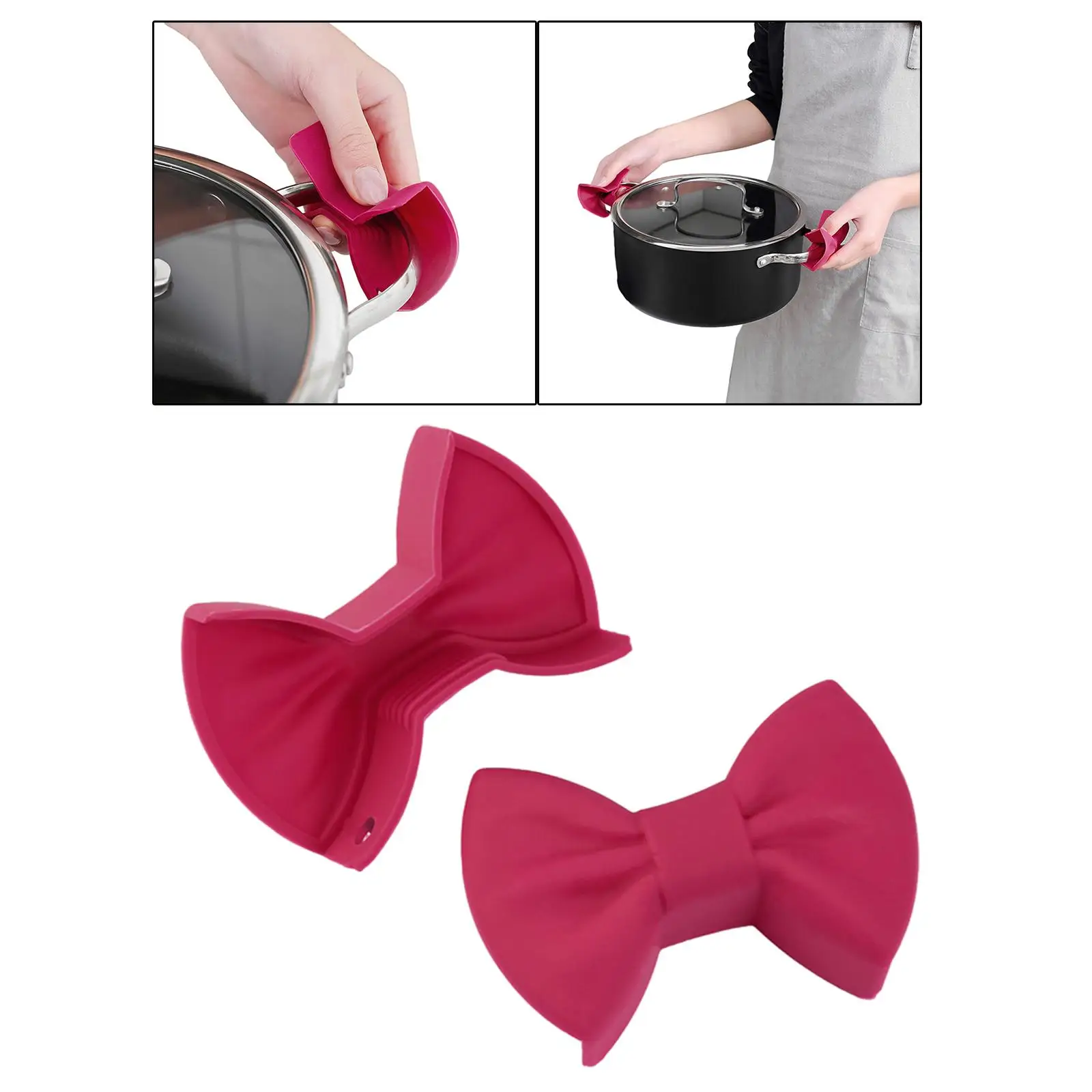 Heat Resistant Silicone Pinch Grips Anti Scald Kitchen Mittens Bowknot Design Oven Gloves for Baking BBQ Grill Pot Holder Set