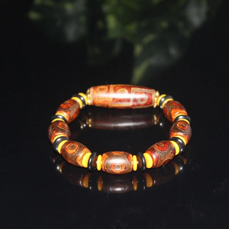New Imitation Ming-Qing Antique Nine- Old Agate String Three-Eye Dzi Bead Bracelet