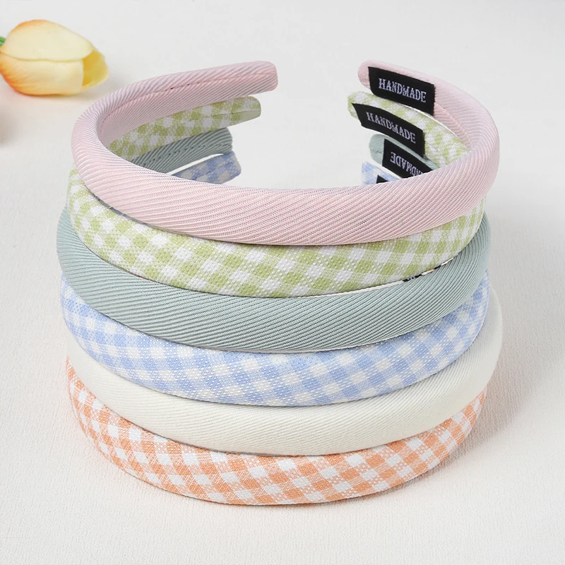 6PCS Sweet Candy Color Plaid Solid Color Headband Simple and Soft Milk Cotton Sponge Hairband Versatile Small Fresh Hair Hoop