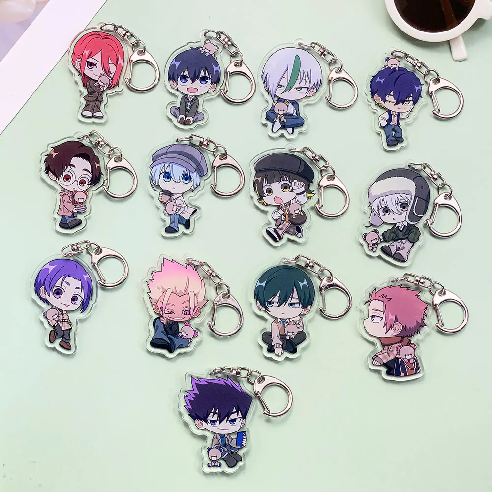 Personajes de Anime, oso de cerradura azul, llavero acrílico para coche, accesorios, bolso Kawaii, dijes, mochila, colgante, llavero, regalos para amigos