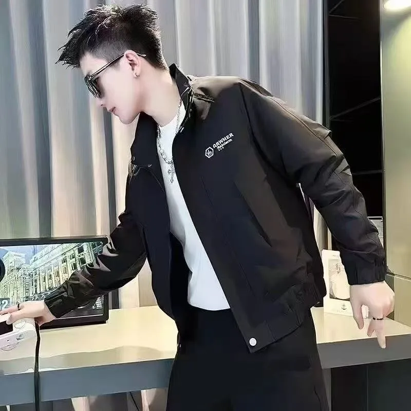 

Casual Men's Stand Collar Jaet Embroidered Faion Urban Sle Autumn Spring New Trendy Haome Slim Fit Zipper Sve Long