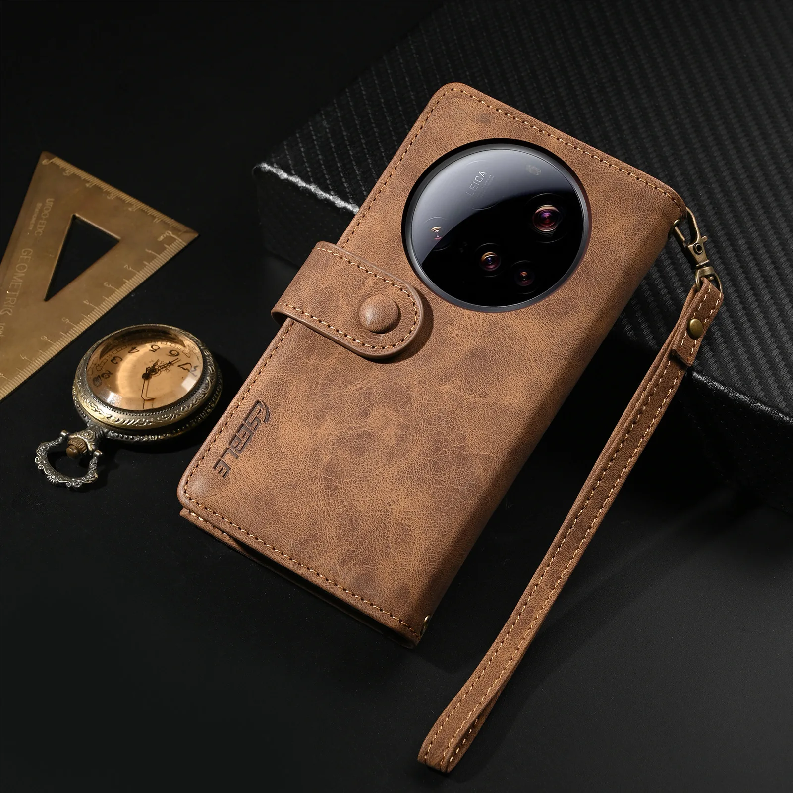 

Кожаный чехол для телефона с несколькими держателями для карт для Xiaomi 15 Ultra Mi 14T Pro Mi14 13, деловой кошелек на молнии + откидная крышка с подставкой + ремешок