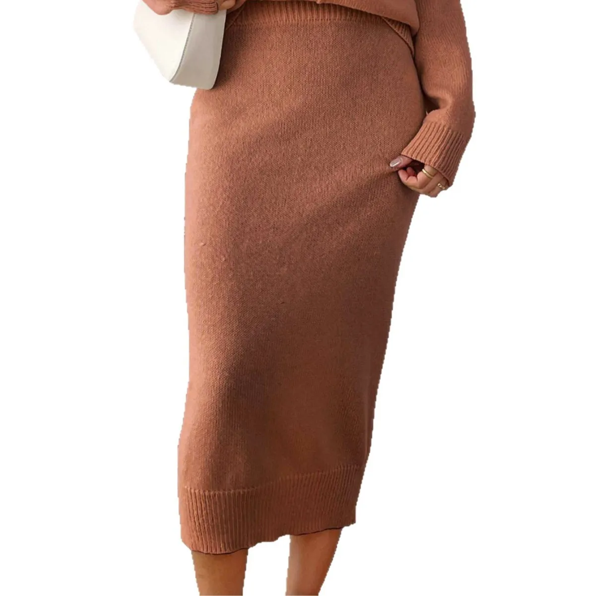 

Casual Street Sle Midi Sweater Dr Women's Pure Color f-length Skirt hine Knitted Wrap-around Skirt for Commuting