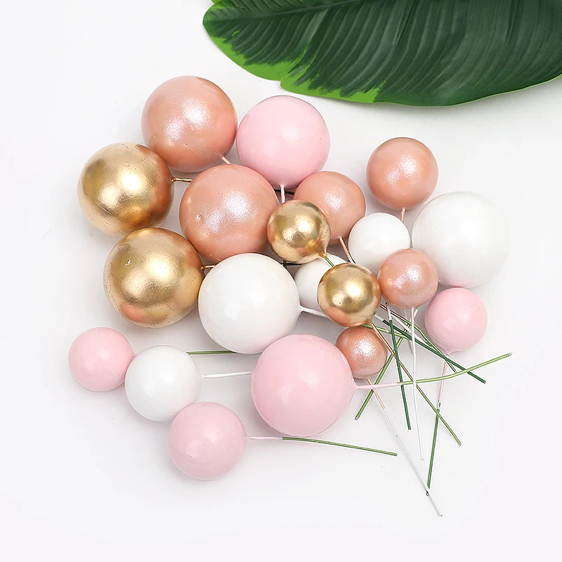 

32pcs Balls Cake Toppers Pink Gold Pearl Balls Cupcake Topper Kids Birthday Wedding Christmas Decorations Baby Shower Supplies