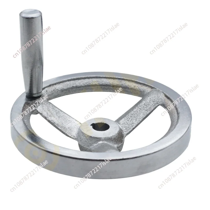 Sandblasted chrome-plated round rim cast iron hand wheel, machine tool equipment three ribs with handle solid hand wheel