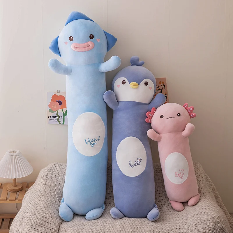 Creative Long Axolotl Pillow Plush Toys Anime Stuffed Penguin Doll Cartoon Room Decor Pillow Birthday Xmas Gifts