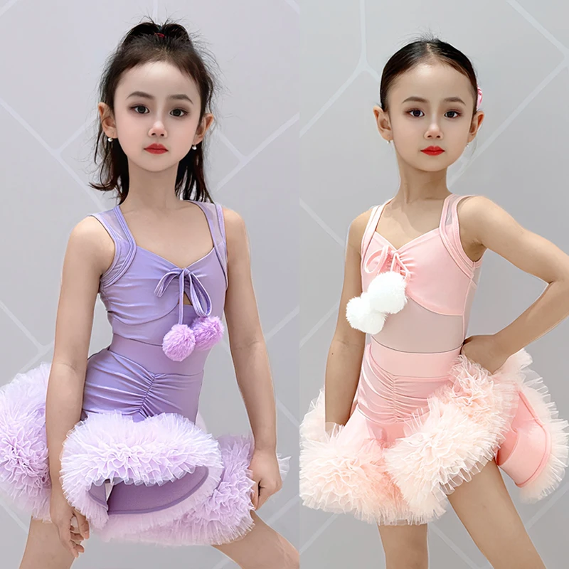 

New Purple Pink Latin Dance Dress Girls Cha Cha Latin Dance Costume Children'S Ballroom Dance Competition Clothing SL12601