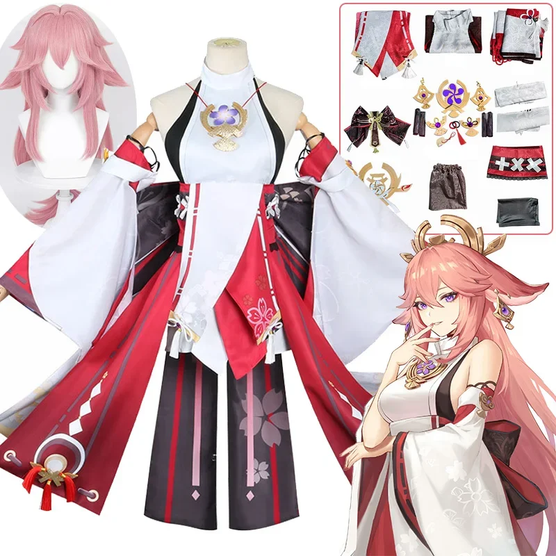 Yae miko cosplay spiel kostüm genshin impact cosplay frauen sexy kleid perücke zubehör anzug halloween weihnachts kostüme kleidung