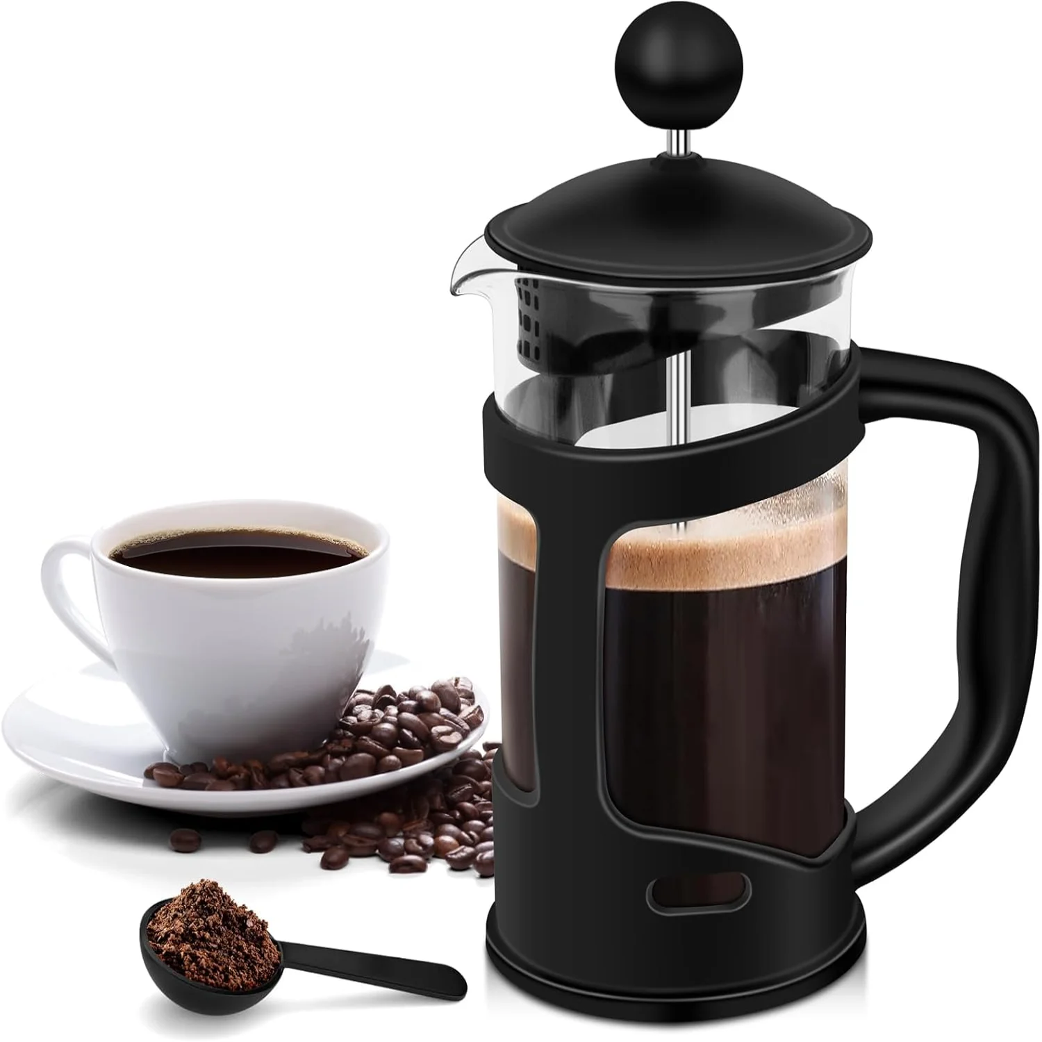 

Mini French Press Coffee Maker 1 Cup Stainless Steel Filter 12oz - Maximum Flavor Brewer for Coffee Lover Gifts Morning Coffee 3