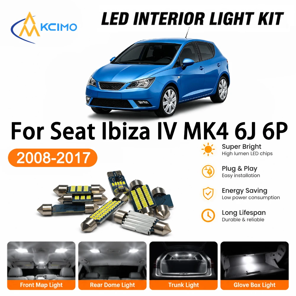 High Quality Atmosphere LED Interior Lightng Kit For Seat Ibiza IV MK4 6J 6P 2008-2017, Map Light Super Bright Easy Install