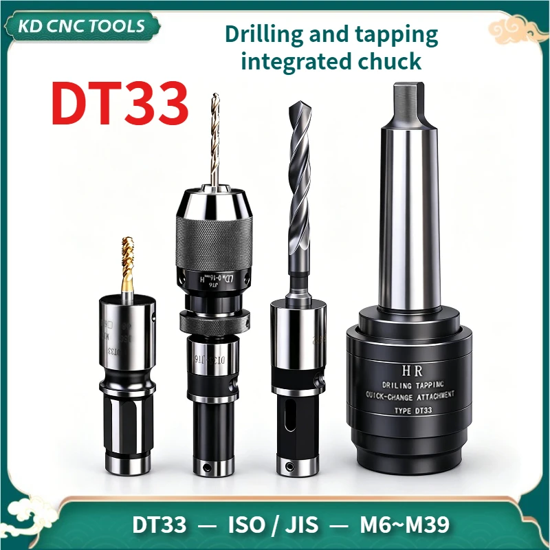 Mandril de roscado de cambio rápido DT33 con brazo oscilante, integrado para taladrar y roscar, cuerpo de rosca MT1/MT2/MT3/MT4, manguito de roscado DT33