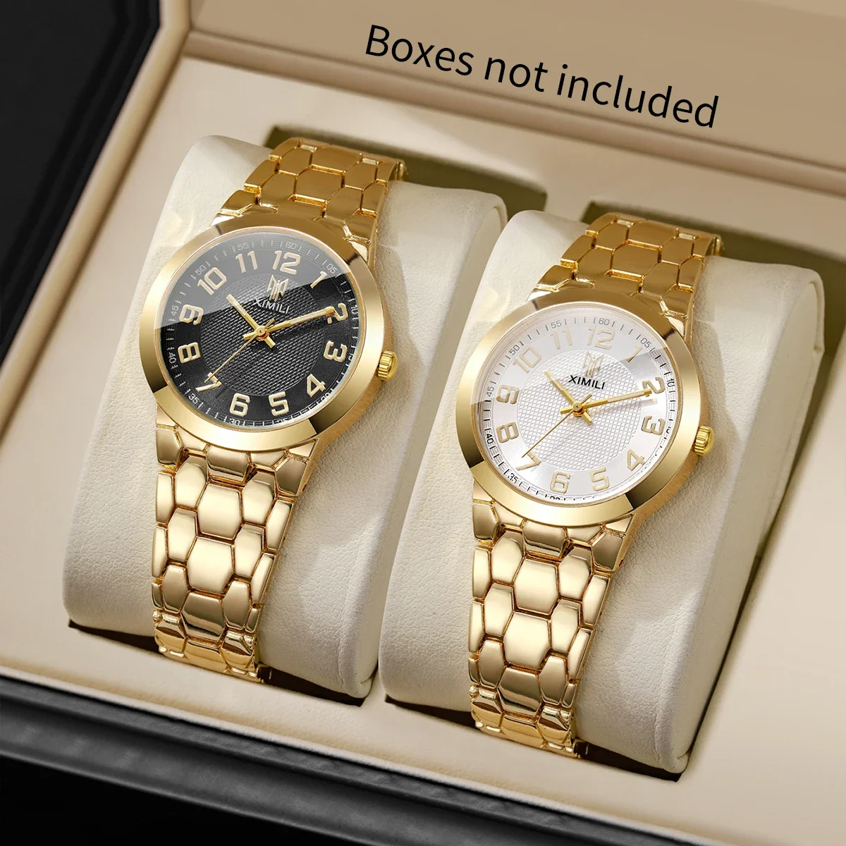 Luxury Gold Tone Women's Wristwatch Black White Dial with Large Number Analog Quartz Watch Fashion Dress Watch for Women 2 Color