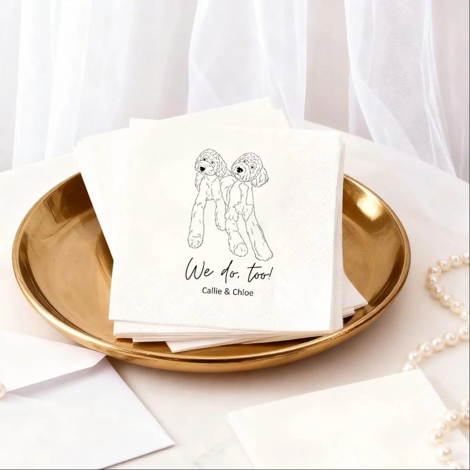 50pcs Personalized Pet Wedding Napkins, Custom Dog and Cat Cocktail Napkins, Reception Cocktail Napkins, Bridal Shower & Party