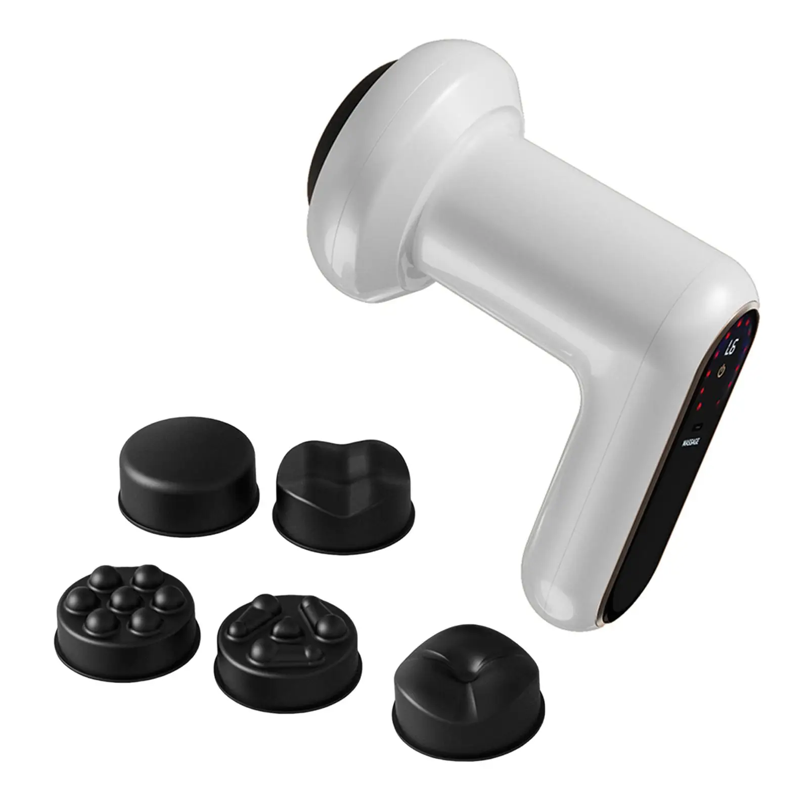Muscle Massager Handheld Electric Deep Tissue Mini Body Device with 5 Heads Ergonomic Long Handle