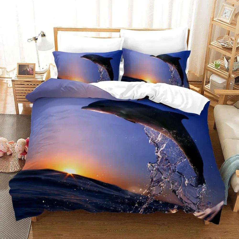 Dolphin Turtle Bedding Set 3D Print Quilt Cover Bed Linen Sea Animals Scenery Comforter Set Kids Boys Duvet Cover Set