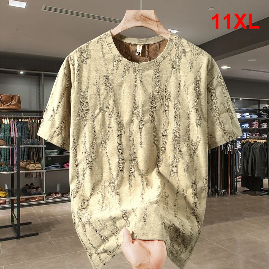 Vintage Streetwear Ripped T-shirt Men Summer Short Sleeve Tops Tees Plus Size 10XL 11XL Fashion Casual Tshirt Male Big Size 10XL