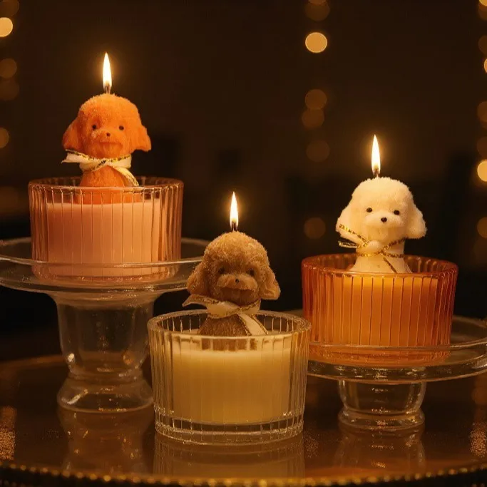 

Набор из 3-х стеклянных ароматических свечей с воском в форме щенка, для дома, оптом