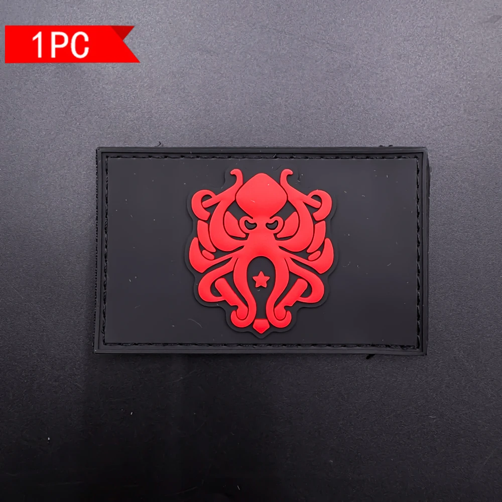 Black Background Totem Octopus Pattern Square Rectangular Patch, 2D Flat Pvc Material with Built-In Glow-In-The-Dark Effect, Available in Three Colors, 1 Piece Optional. Armband, Luggage, Clothing, Hats, Jackets, Appearance Enhancement Accessories, Comes with a Compatible Backing Material