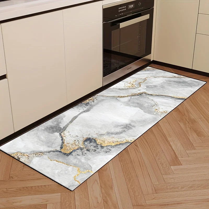 VIKAMA Marble Gold Foil Runner Rug Non Slip Washable Long Hallway Carpet For Entryway Kitchen Home Decoration
