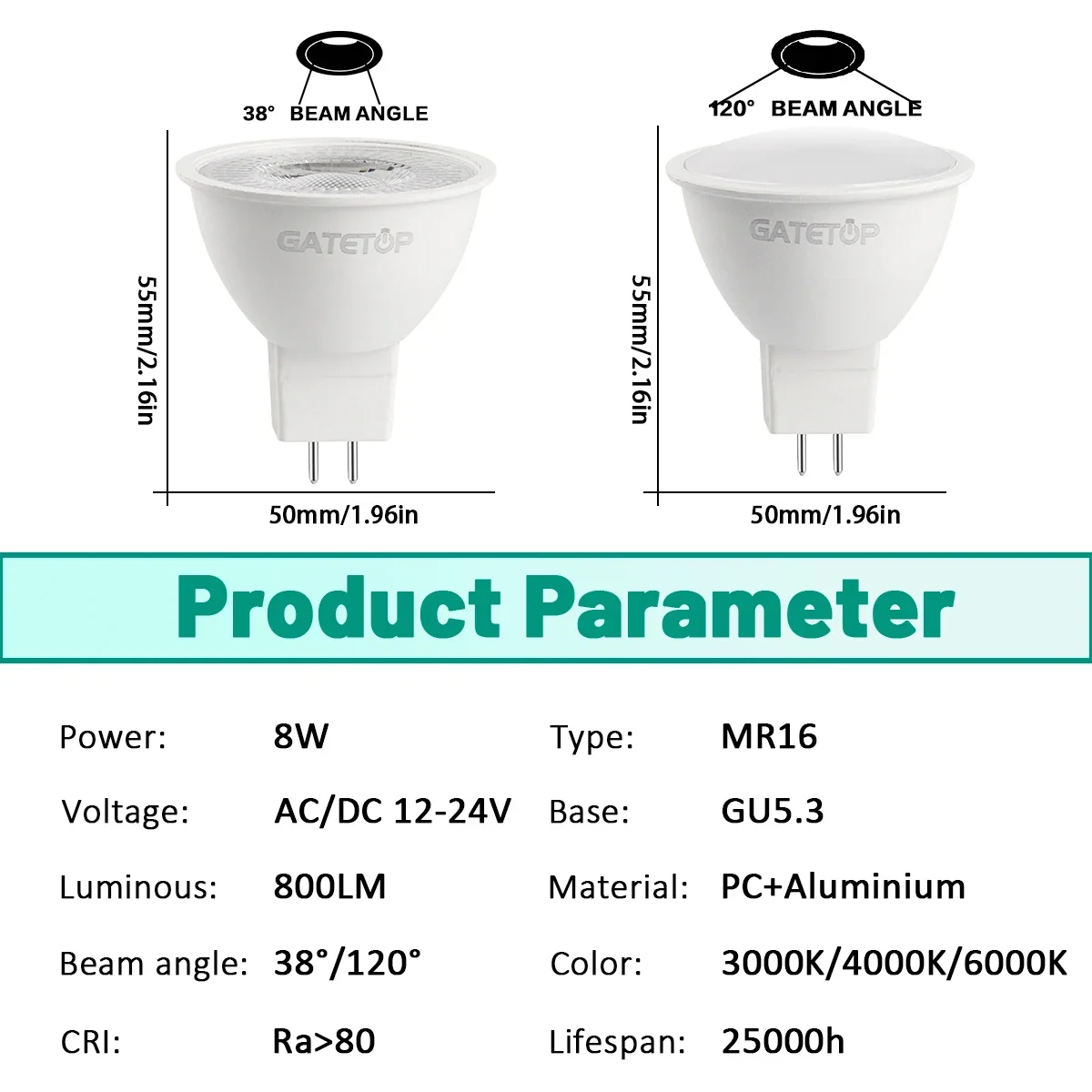 10PCS LED Low Voltage Ceiling Spotlight AC DC 12V Square Round Light Kit 8W MR16 Adjustable White Black Gu5.3 Lamp Holder