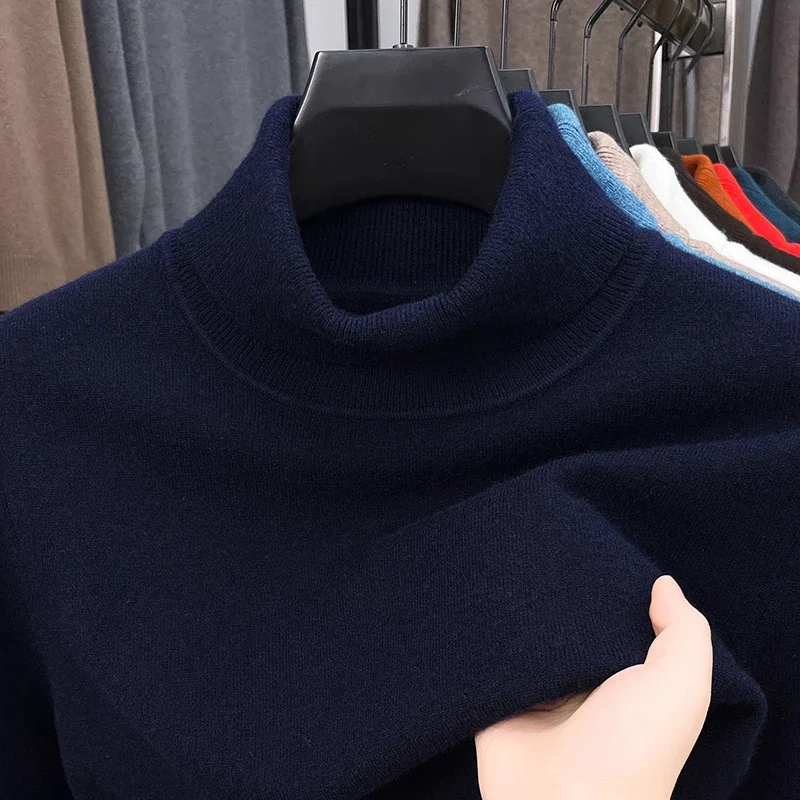 

Autumn Mens High Quality Knitted Turtleneck Sweater Slim Fit Long Sleeve Male Pullover Solid Color Trend Men Streetwears Solid