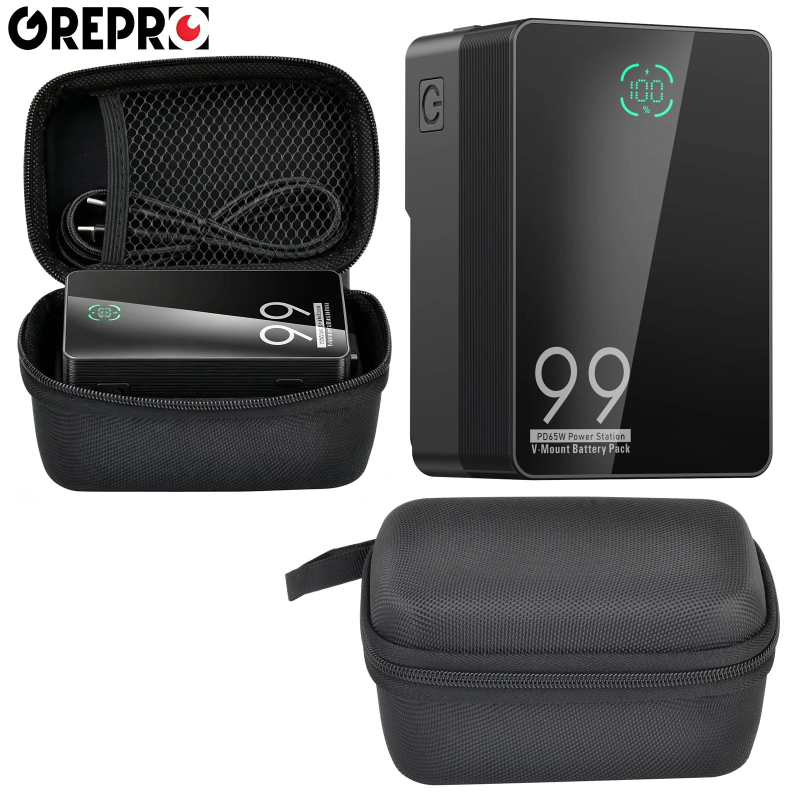 Grepro PD 65W Mini V-Mount Battery 99Wh 6700mAh USB-C V-Lock Battery for Camera Camcorder Laptop Smartphone Video Lighting