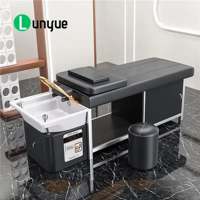 Ceramic Basin Shampoo Bed with Cabinet Door Water Circulation Fumigation System for Barber Shop Beauty Hair Washing