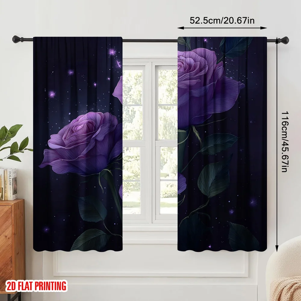 2pcs,2D plane printing Contemporary Curtains Purple Roses in Bloom Polyester Woven (without rod) Festive for Bedroom, Office,