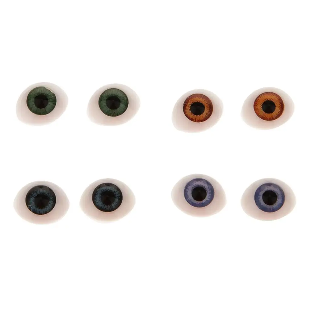 4 Pairs Ovale Platte Achterkant Plastic Ogen 5mm/6mm/7mm/8mm/9mm Iris voor Porselein of Reborn Poppen Maken DIY Benodigdheden