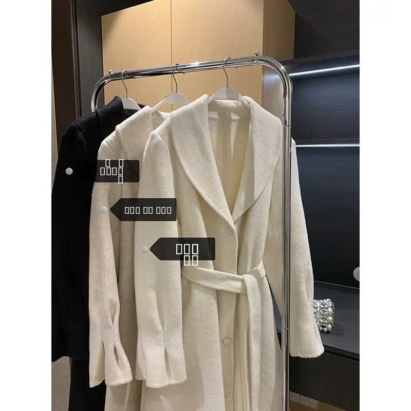 

Романтичное женское шерстяное двустороннее пальто Ci для осени и зимы, приталенное, универсальное, с расклешенным подолом, трикотажное, с длинными рукавами, однотонное