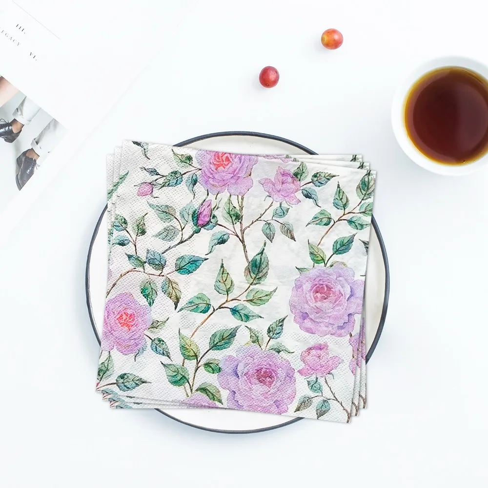 20pcs/pac Printed Flower Napkins Paper Fresh Family Gathering Dining Tables Paper Napkins Plate Decorative Coffee Napkin