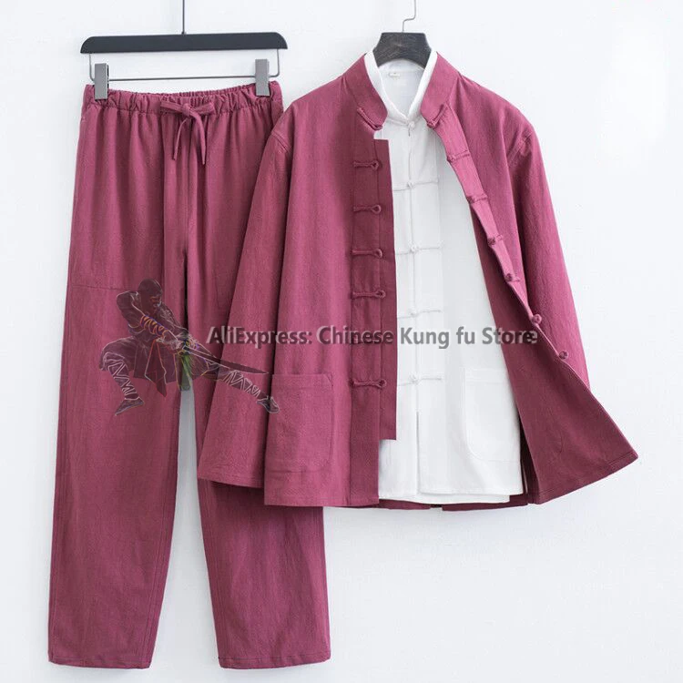 3 pezzi in cotone e lino Kung fu Wing Chun Suit Tai Chi Uniforme Arti marziali Wushu Giacca e pantaloni Abiti Tang