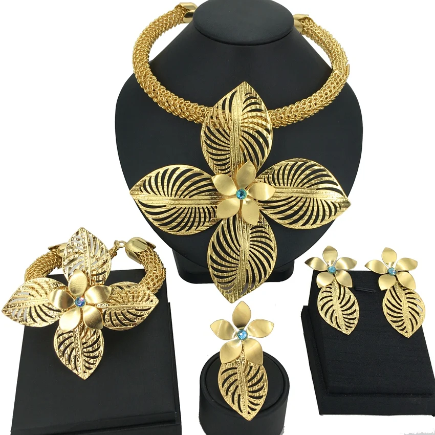 

Yuminglai New Fashion Huge Flower Pendant Brazilian 24k Gold Plated Jewelry Sets for Women FHK14204