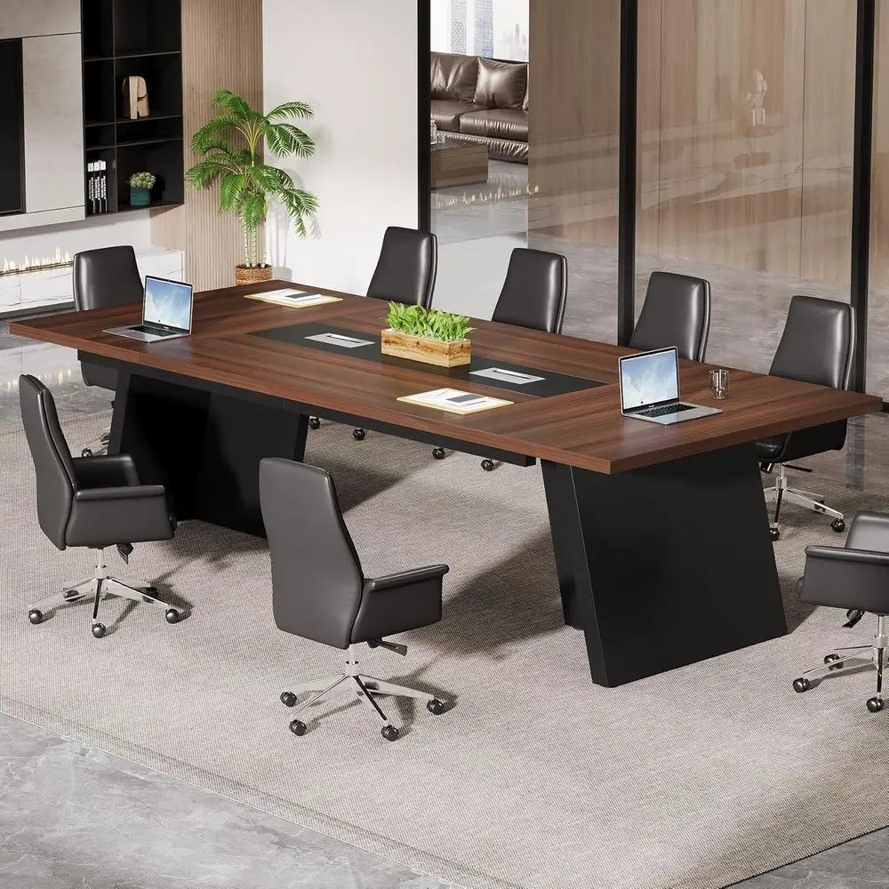 

Walnut & Black 8-10 Person Meeting Table, Ideal for Business Conferences and Seminars