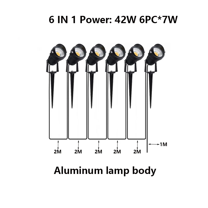 مصباح الحديقة LED مقاوم للماء ، أضواء الحديقة في الهواء الطلق ، ديكور المناظر الطبيعية ، أضواء سبايك ، DC24VAC110VAC220V ، 4-6-8 في 1 ، 14 واط ، 42 واط ، 56 واط