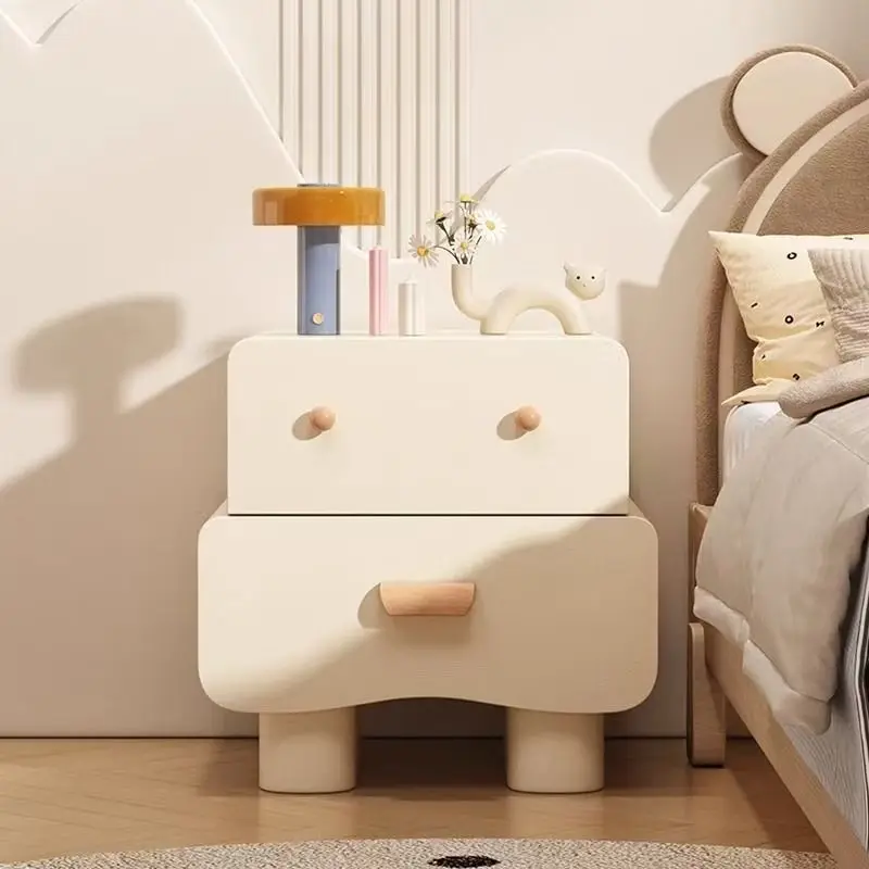 

Solid Wood Bedside Table for Bedroom, Cream Color, Simple and Small, Creative Modern Storage Bedside Cabinet