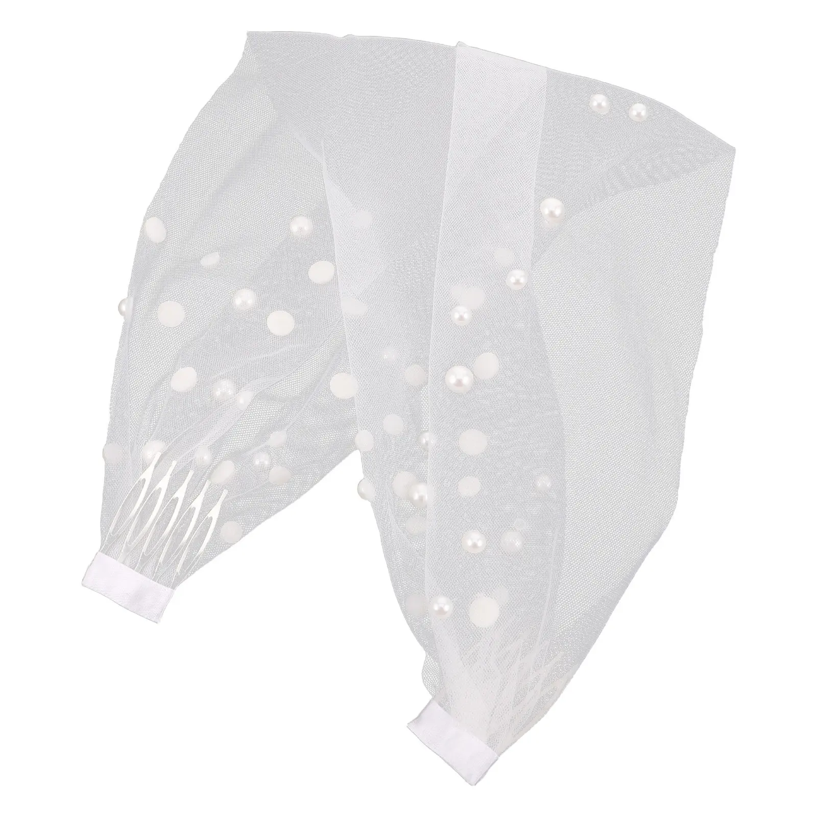 

Fake Pearl Embellished Short Bridal Veil White Lightweight Tulle Secure Double Comb Design Wedding Veil for Women Bridal Shower