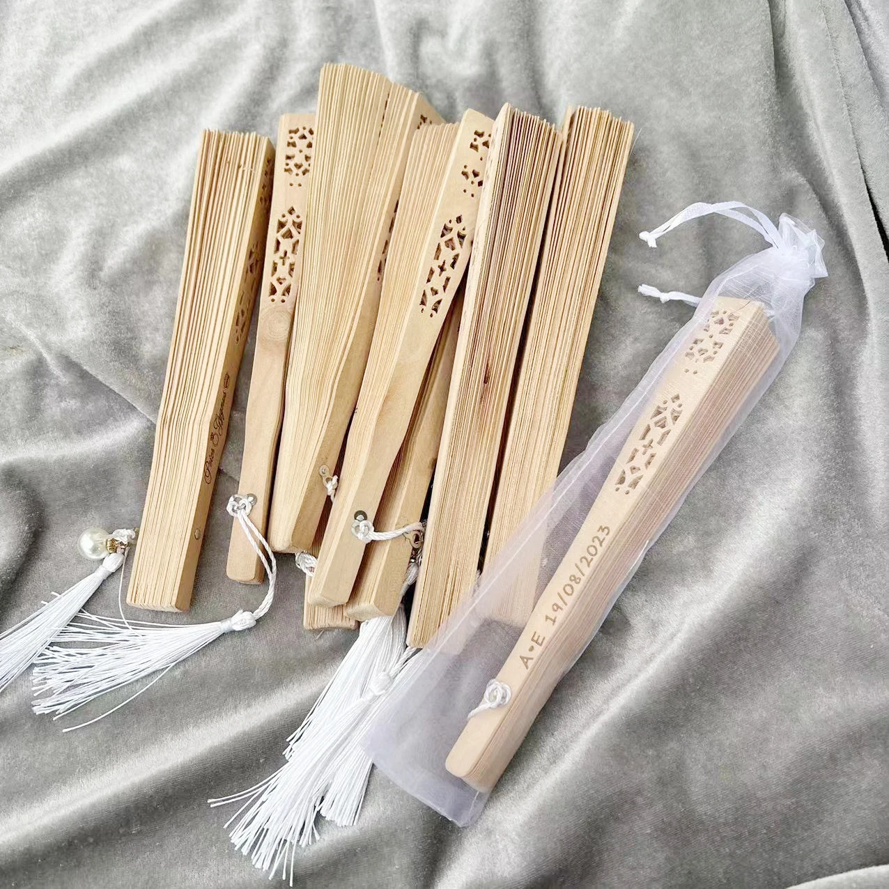 Personalized Engraved Wood Folding Hand Fan, Wedding Personality Fans, Birthday Customized, Baby Party Decor,  50Pcs