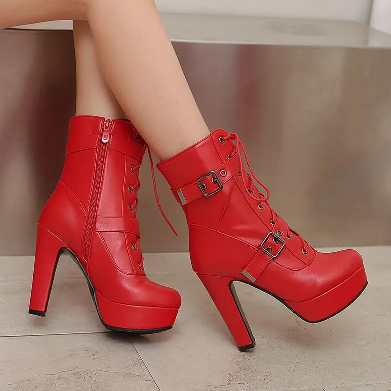 

SIMLOVEYO Новые женские ботильоны — круглый носок, туфли на блочном каблуке 12 см, на платформе 3,5 см, на молнии, на шнуровке, большие размеры 48–50, желтый, черный