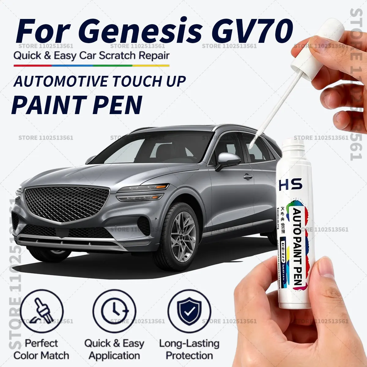 Caneta de Retoque de Pintura Automotiva para Genesis GV70, Ferramenta de Reparo de Arranhões na Pintura, nas cores Mauna Red, Savile Silver, Savile Silver, Uyun White, Makal Gray