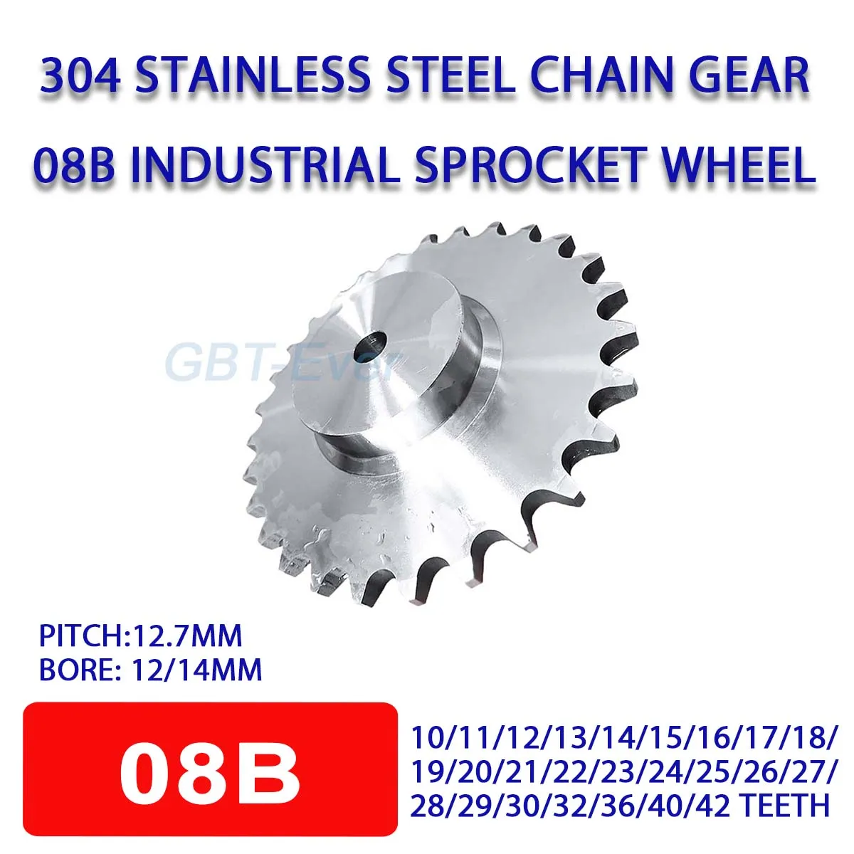 

1Pcs 08B Sprocket Chain Gear 10T-42T Tooth 304 Stainless Steel Industrial Sprocket Wheel 10/11/12/13/14~42Teeth Motor Drive Gear