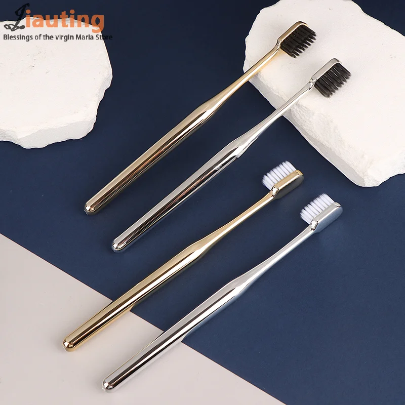 1Pc Luxury Soft Toothbrush Men Women Adult Tooth Brush Electroplate Gold Silver Color Dental Brushes Toothbrushes